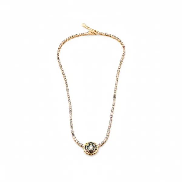 Gold_Metal_Round_Crystal_Medallion_Green_Stone_Pendant_Necklace_For_Women