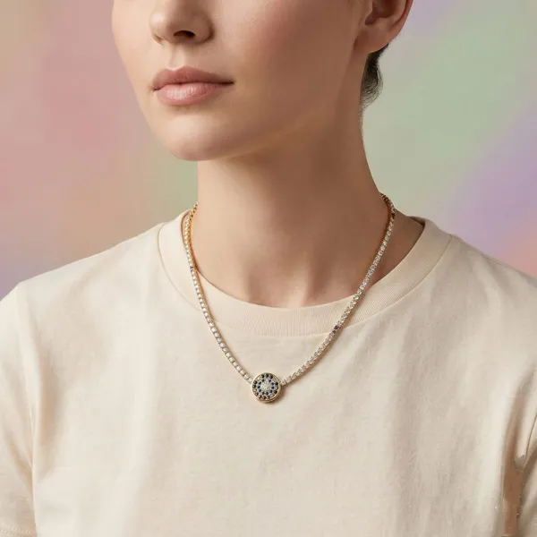 Gold_Metal_Round_Crystal_Medallion_Green_Stone_Pendant_Necklace_For_Women