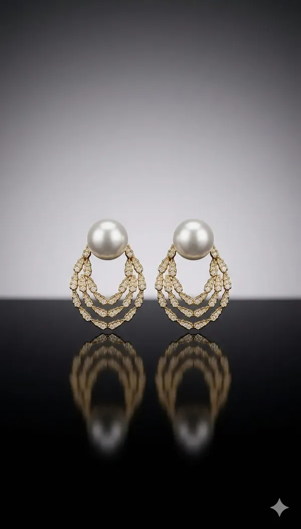 White_Gold_Metal_Pearl_Stud_MultiLayer_Chain_Drop_Earrings_For_Women