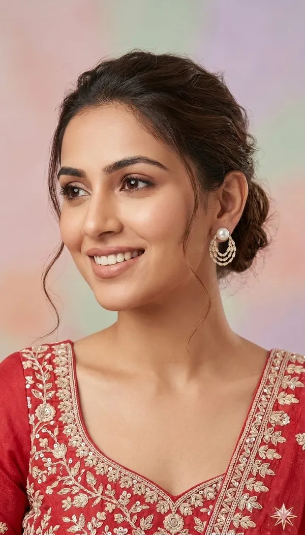 White_Gold_Metal_Pearl_Stud_MultiLayer_Chain_Drop_Earrings_For_Women