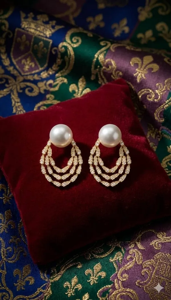 White_Gold_Metal_Pearl_Stud_MultiLayer_Chain_Drop_Earrings_For_Women