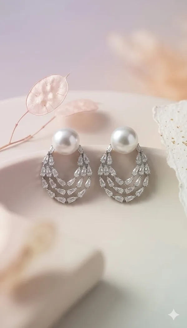 Silver_White_Metal_Pearl_Crystal_Layered_Drop_Earrings_For_Women