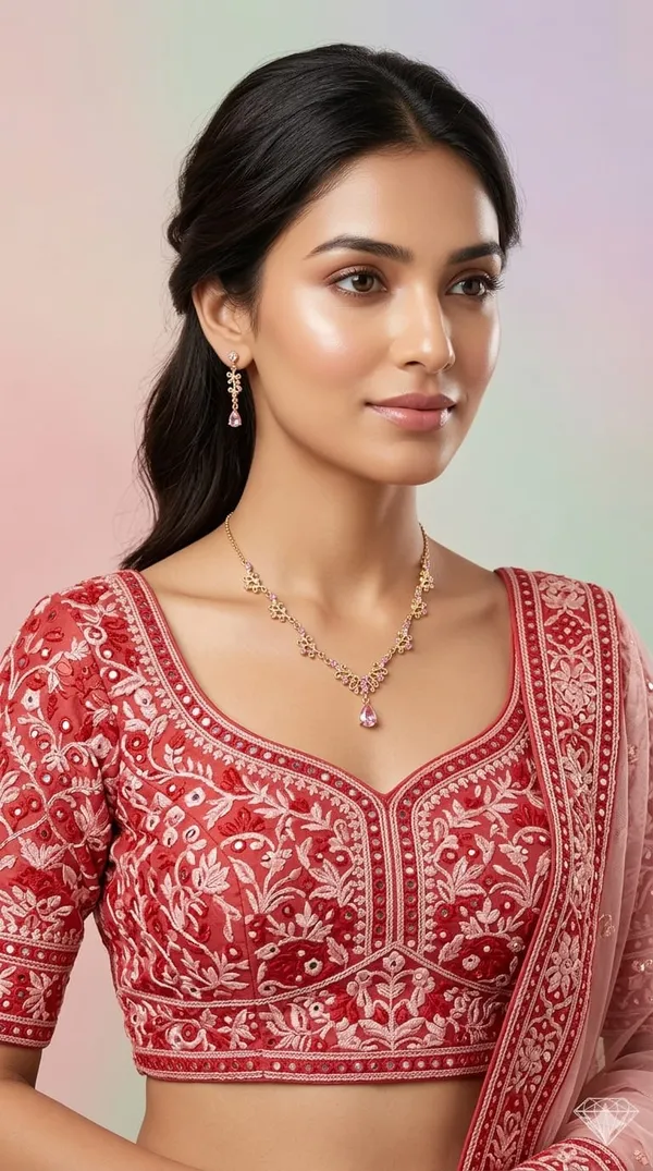 Gold_Pink_Metal_Floral_Teardrop_Necklace_Set_For_Women