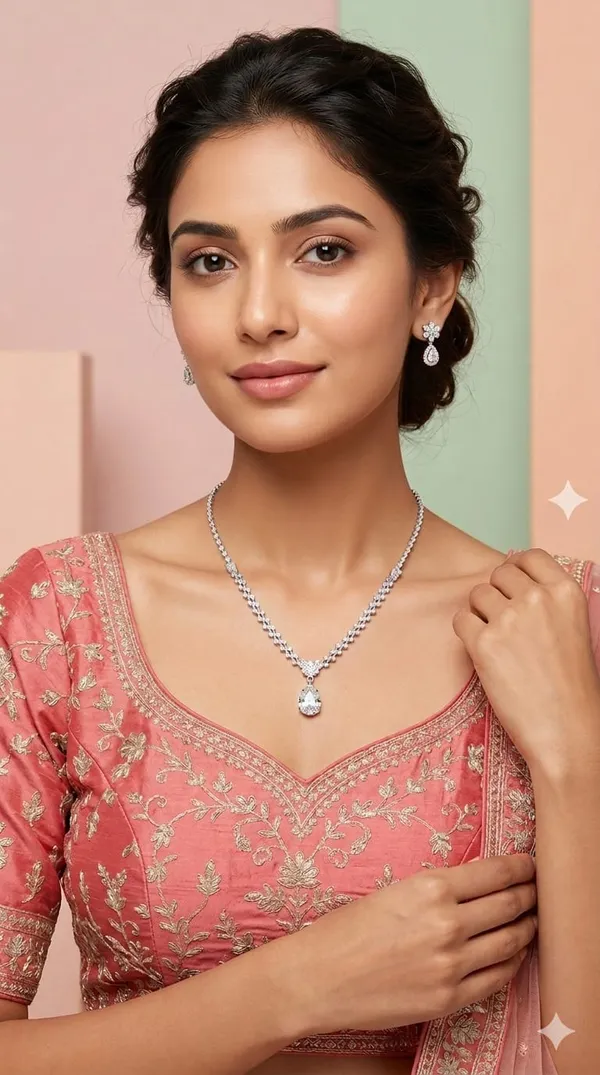Silver_Metal_American_Diamond_Floral_Teardrop_Necklace_Set_For_Women