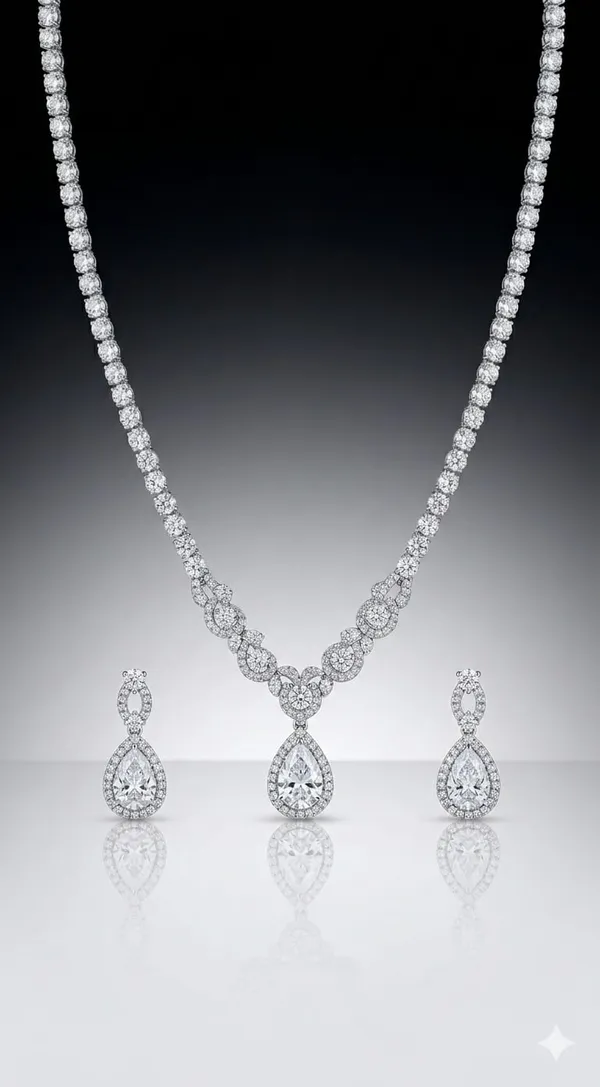 Silver_Metal_American_Diamond_Teardrop_Necklace_Set_For_Women