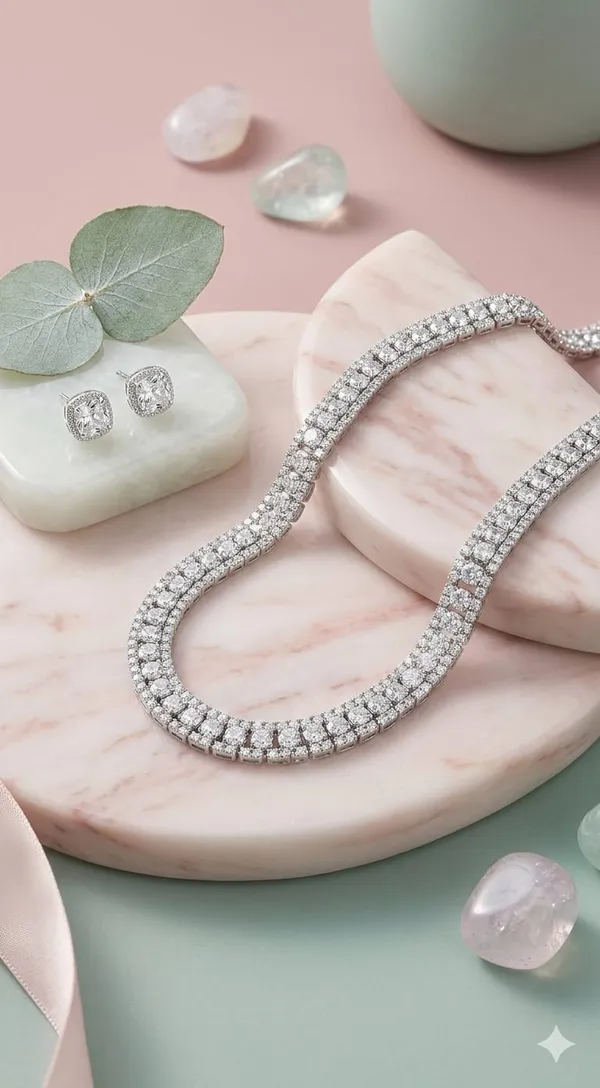 Silver_Metal_American_Diamond_Tennis_Necklace_Set_For_Women