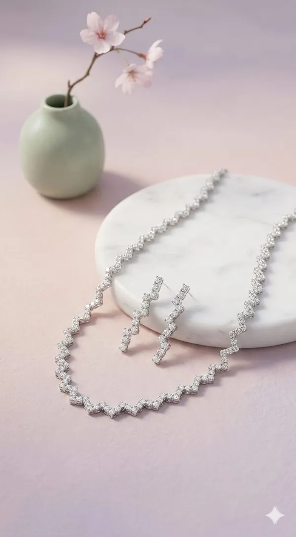 Silver_Metal_American_Diamond_Wave_Tennis_Necklace_Set_With_Earrings_For_Women