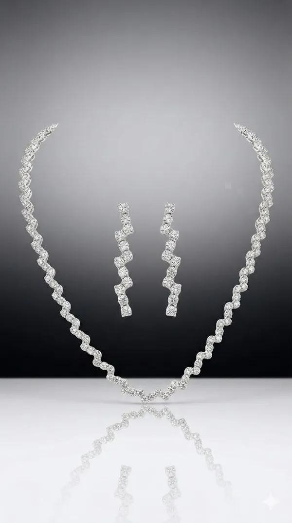 Silver_Metal_American_Diamond_Wave_Tennis_Necklace_Set_With_Earrings_For_Women