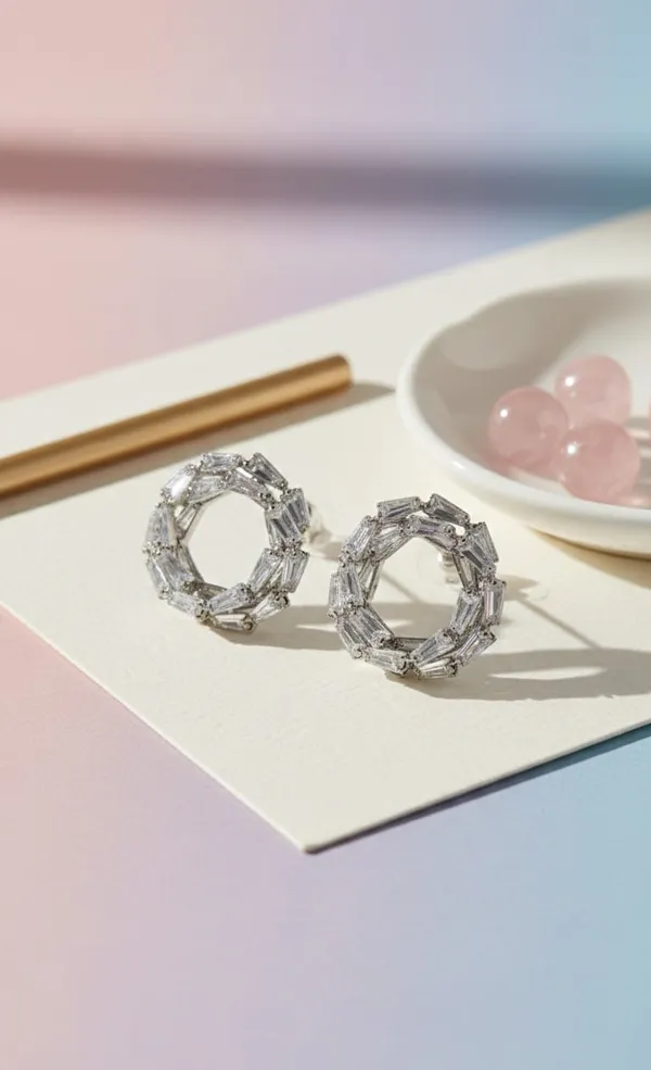 Silver_Metal_Baguette_Crystal_Circle_Stud_Earrings_For_Women