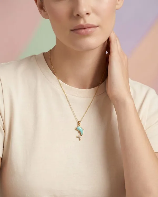 Gold_Turquoise_Metal_Enamel_Dolphin_Crystal_Pendant_Necklace_For_Women__Pack_of_2