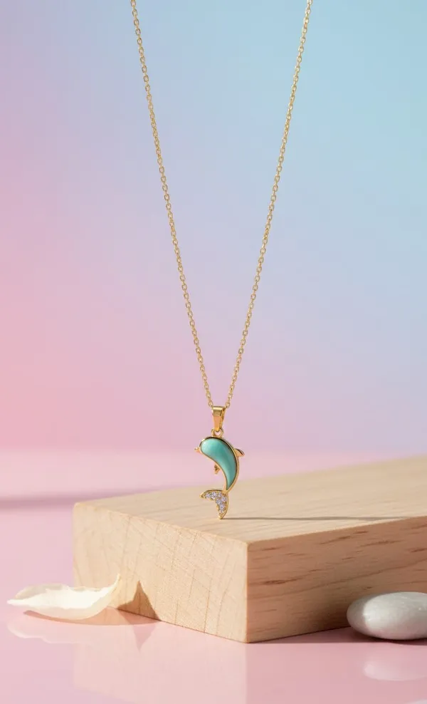 Gold_Turquoise_Metal_Enamel_Dolphin_Crystal_Pendant_Necklace_For_Women__Pack_of_2