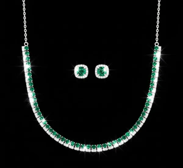 Green_Metal_American_Diamond_Tennis_Necklace_Set_With_Studs_For_Women