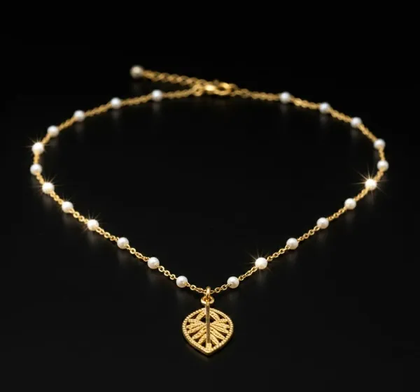 Gold_White_Metal_Pearl_Beaded_Leaf_Pendant_Necklace_For_Women