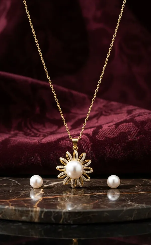 Gold_White_Metal_Pearl_Flower_Pendant_Set_With_Studs_For_Women__Pack_of_2