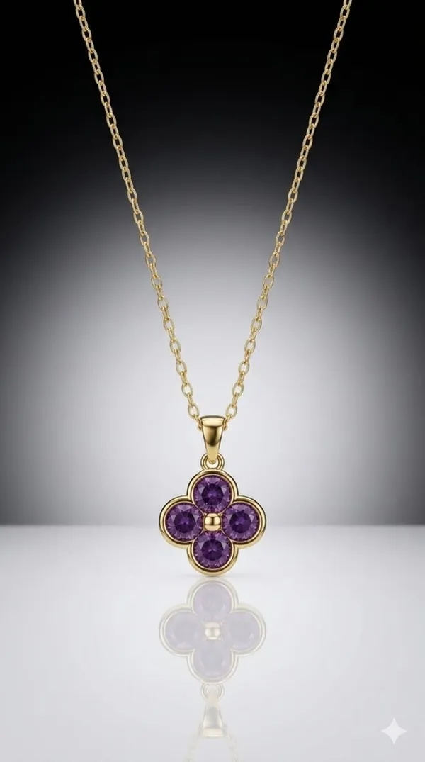 Gold_Purple_Metal_Four_Leaf_Clover_Crystal_Pendant_Necklace_For_Women
