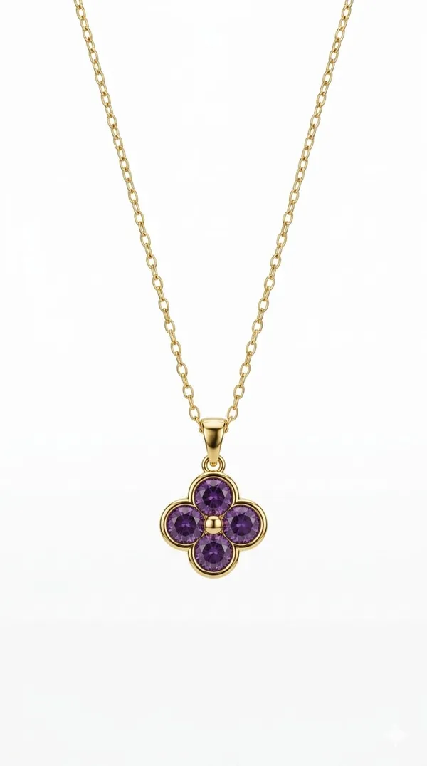 Gold_Purple_Metal_Four_Leaf_Clover_Crystal_Pendant_Necklace_For_Women