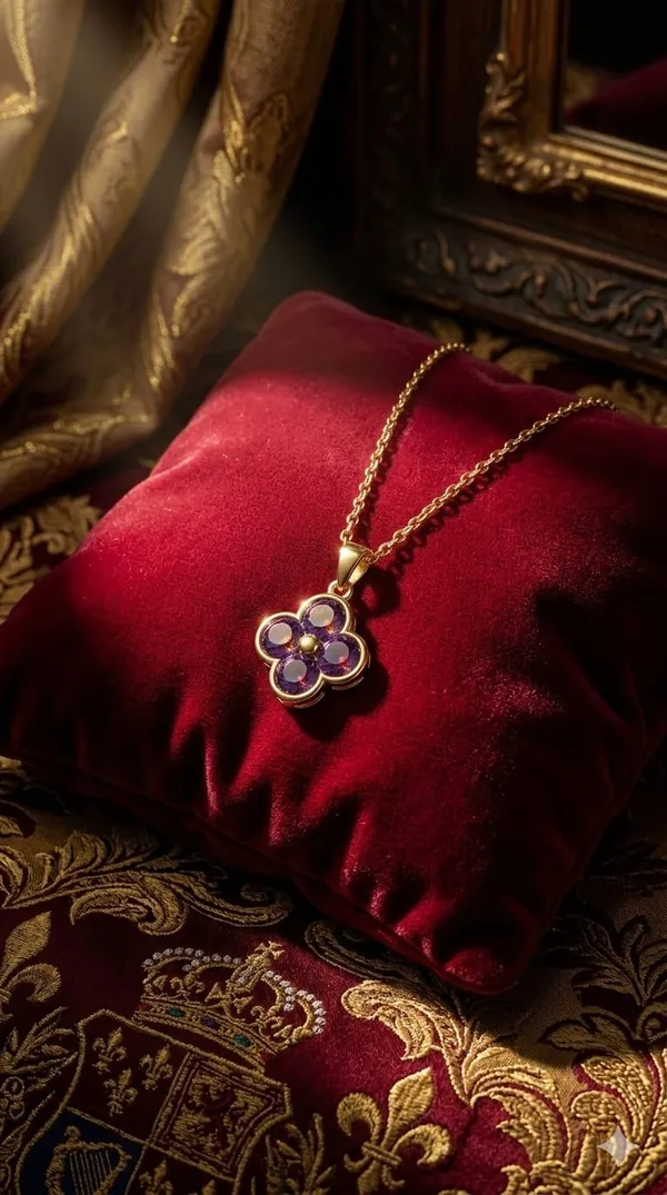 Gold_Purple_Metal_Four_Leaf_Clover_Crystal_Pendant_Necklace_For_Women