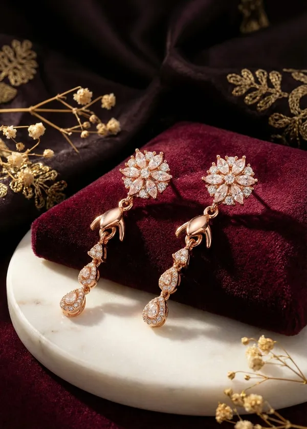 Rose_Gold_Metal_Floral_Crystal_Teardrop_Drop_Earrings_For_Women