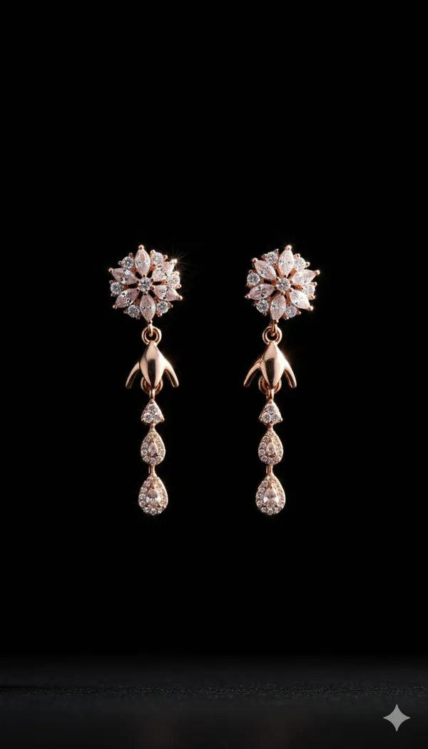 Rose_Gold_Metal_Floral_Crystal_Teardrop_Drop_Earrings_For_Women