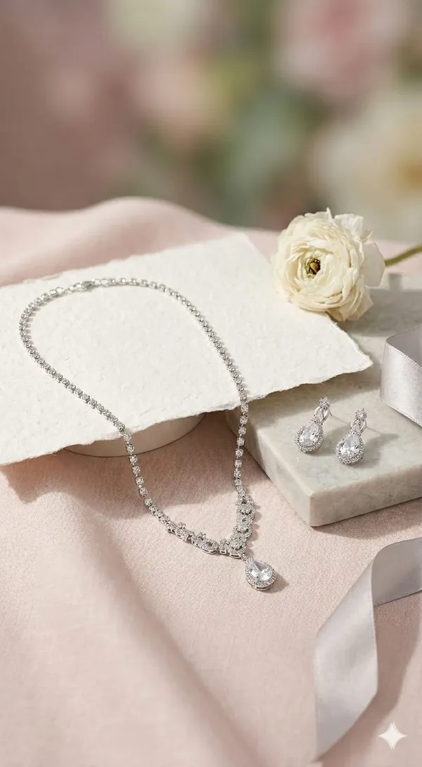 Silver_Metal_American_Diamond_Pendant_Necklace_Set_For_Women