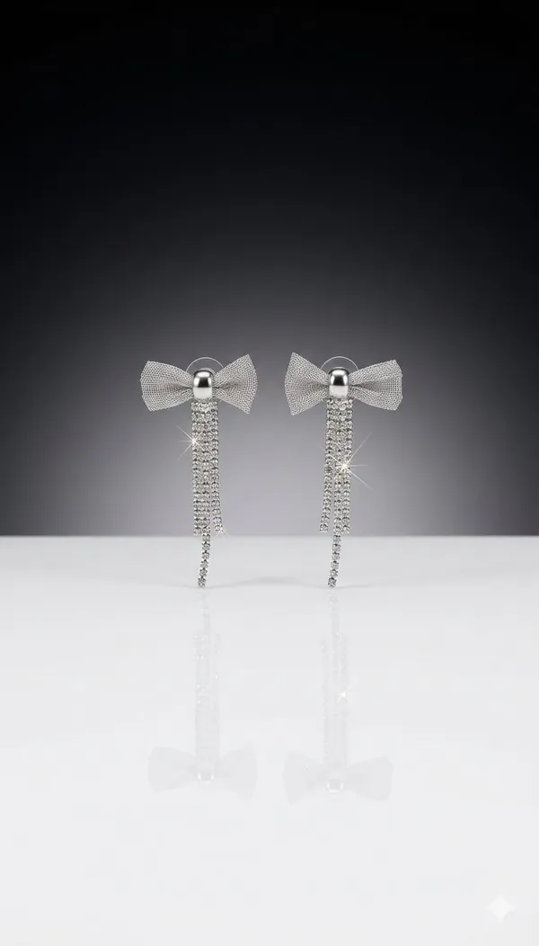 Silver_Metal_Bow_Tassel_Rhinestone_Earrings_For_Women