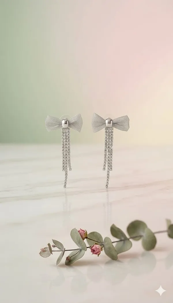 Silver_Metal_Bow_Tassel_Rhinestone_Earrings_For_Women