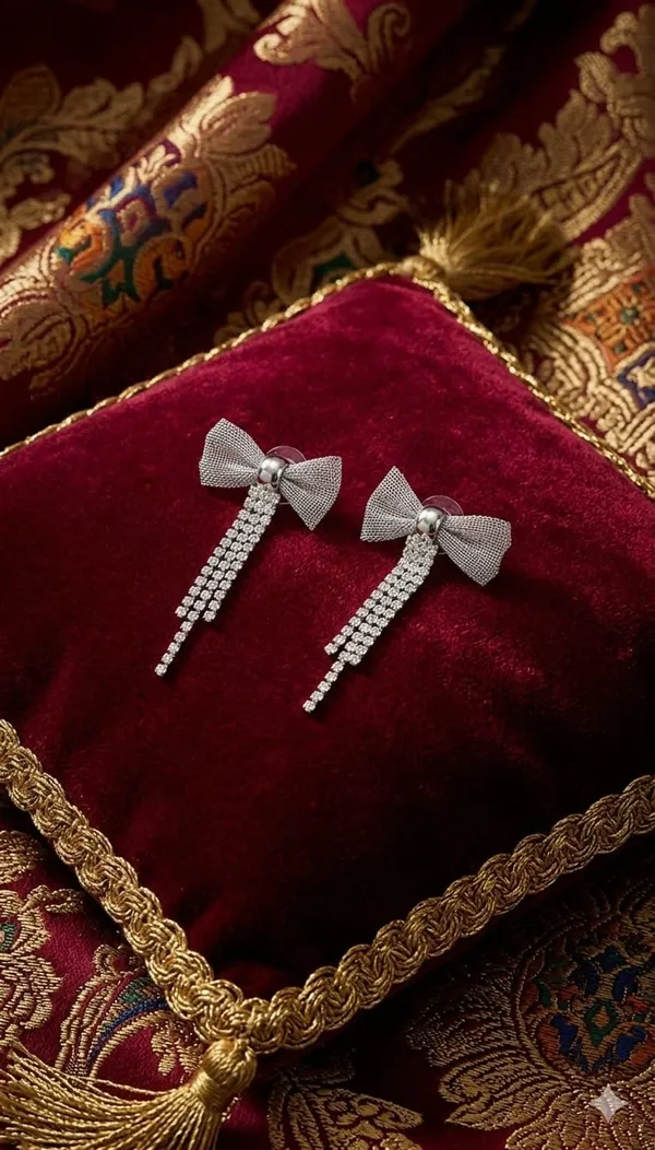 Silver_Metal_Bow_Tassel_Rhinestone_Earrings_For_Women