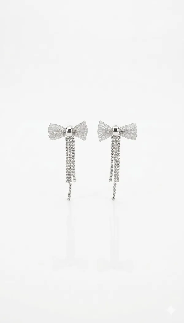 Silver_Metal_Bow_Tassel_Rhinestone_Earrings_For_Women