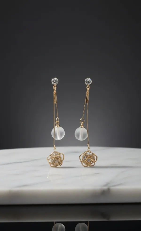 White_Golden_Metal_Rose_Pearl_Drop_Earrings_For_Women