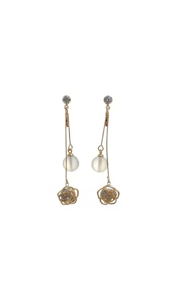 White_Golden_Metal_Rose_Pearl_Drop_Earrings_For_Women