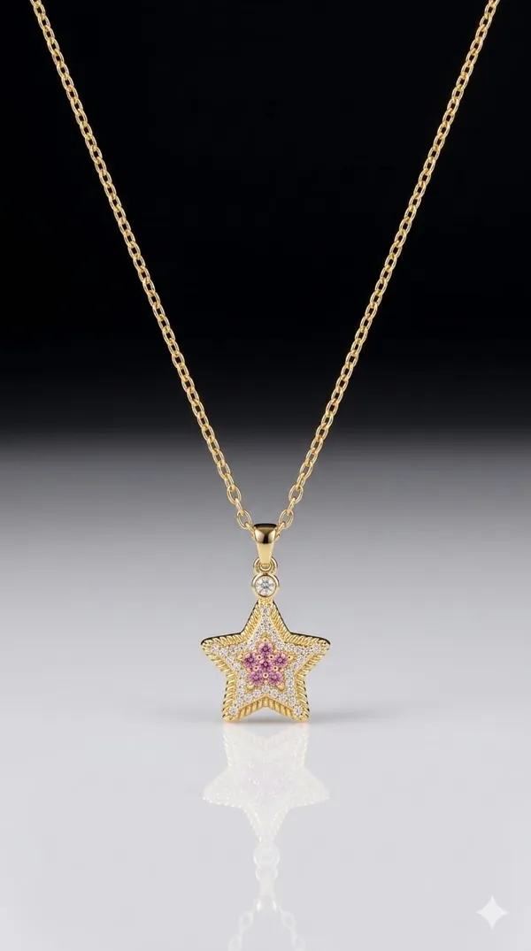 Gold_Pink_Metal_Star_Flower_Crystal_Pendant_Necklace_For_Women__Pack_of_2