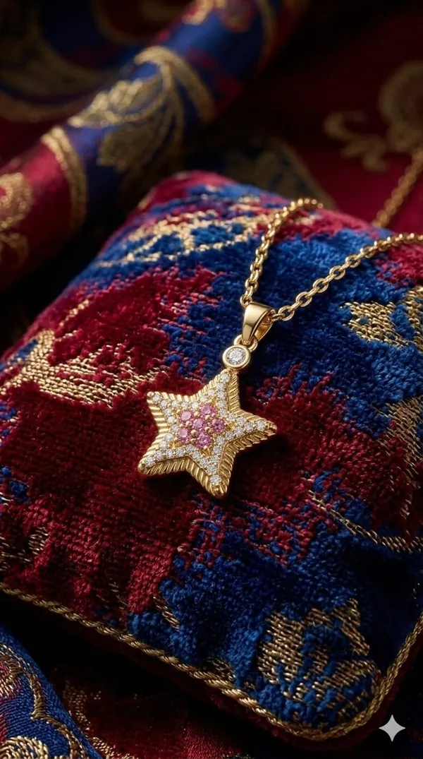 Gold_Pink_Metal_Star_Flower_Crystal_Pendant_Necklace_For_Women__Pack_of_2