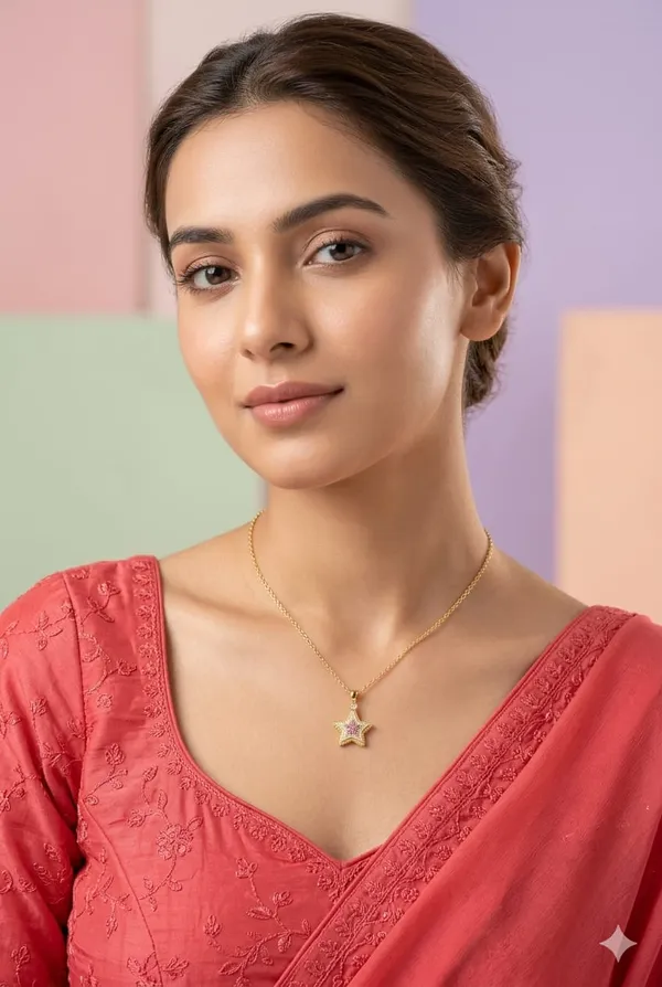 Gold_Pink_Metal_Star_Flower_Crystal_Pendant_Necklace_For_Women__Pack_of_2