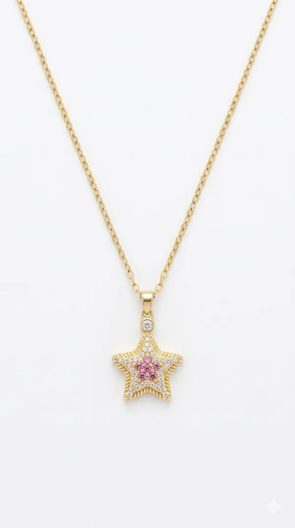 Gold_Pink_Metal_Star_Flower_Crystal_Pendant_Necklace_For_Women__Pack_of_2