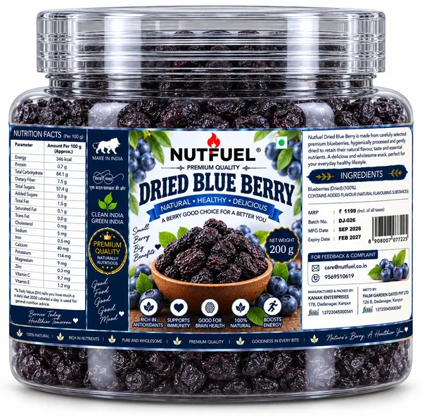 NUTFUEL_Dried_Blue_Berry_200g_|_Premium_Dried_Blue_Berry_|_Naturally_Sweet_&_Delicious_|_Rich_&_Nutritious_Dry_Fruit_Snack_|_Healthy_Everyday_Snacking
