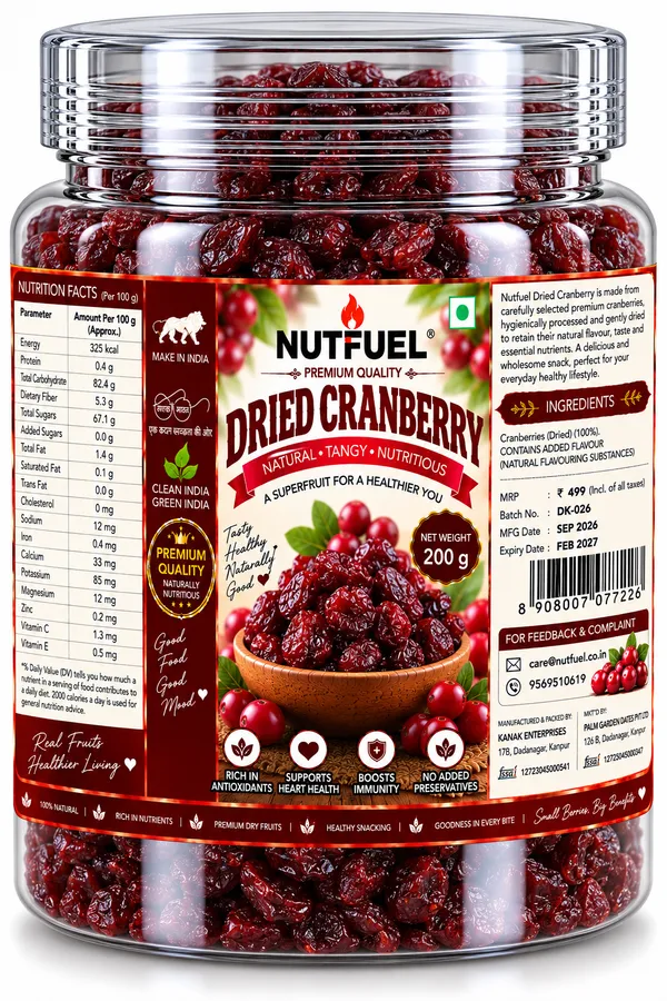 NUTFUEL_Dried_Cranberry_200g_|_Premium_Dried_Cranberry_|_Naturally_Sweet_&_Delicious_|_Rich_&_Nutritious_Dry_Fruit_Snack_|_Healthy_Everyday_Snacking