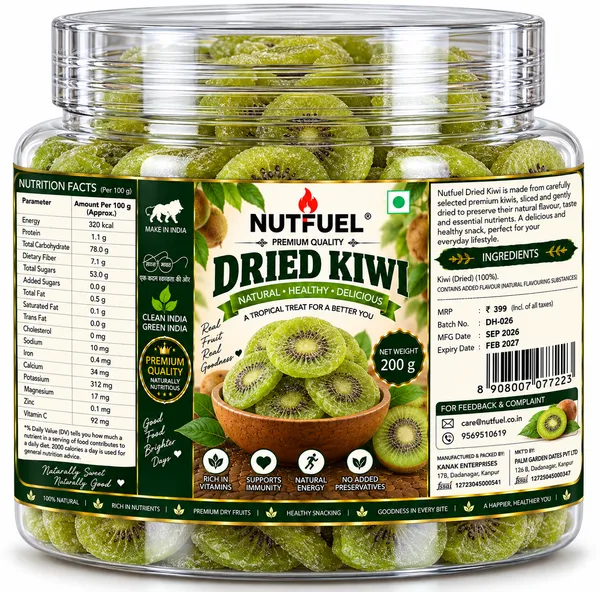 NUTFUEL_Dried_Kiwi_200g_|_Premium_Dried_Kiwi_|_Naturally_Sweet_&_Delicious_|_Rich_&_Nutritious_Dry_Fruit_Snack_|_Healthy_Everyday_Snacking_|_Immunity_Booster_|