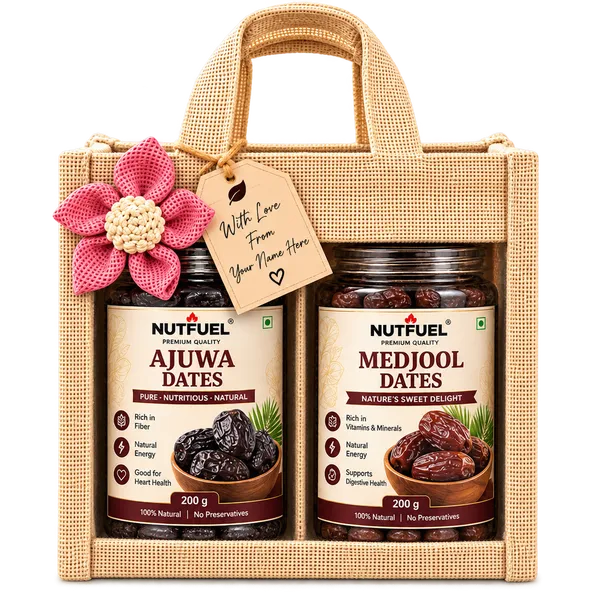 NUTFUEL_Premium_Ajwa_Dates_&_Medjool_Dates_Gift_Hamper_|_2_Jar_Combo_400g_|_200g_Ajwa_Dates_+_200g_Medjool_Dates_|_Premium_Dates_Gift_Box_for_Diwali,_Birthday_&_Festive_Gifting