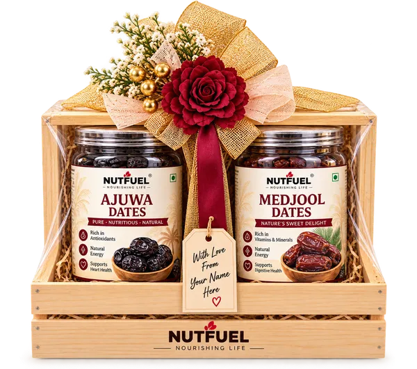 NUTFUEL_Premium_Ajwa_&_Medjool_Dates_Gift_Hamper_|_2_Jar_Combo_400g_|_200g_Ajwa_Dates_+_200g_Medjool_Dates_|_Elegant_Wooden_Gift_Box_|_Premium_Dates_Gift_for_Diwali,_Birthday_&_Festive_Occasions