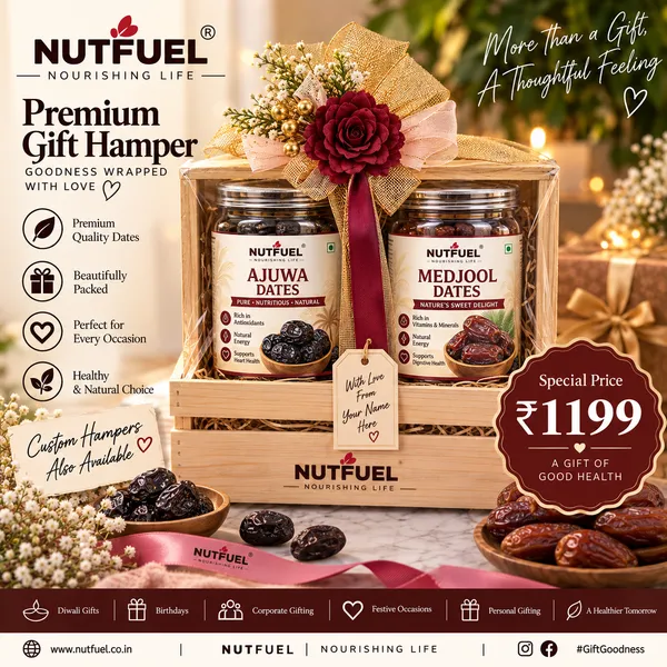 NUTFUEL_Premium_Ajwa_&_Medjool_Dates_Gift_Hamper_|_2_Jar_Combo_400g_|_200g_Ajwa_Dates_+_200g_Medjool_Dates_|_Elegant_Wooden_Gift_Box_|_Premium_Dates_Gift_for_Diwali,_Birthday_&_Festive_Occasions