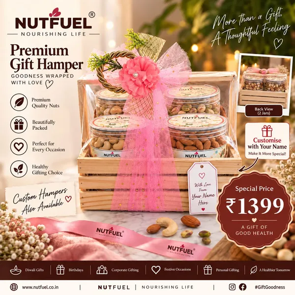 NUTFUEL_Premium_Dry_Fruit_Gift_Hamper_|_4_Jar_Assorted_Roasted_Almond_200_Gm,_Roasted_Cashew_200Gm,_Roatsed_Makhana_75_Gm_and_Roasted_Pistaschio_200Gm_|_Premium_Nuts_Gift_Set_|_Beautifully_Packed_Gift_Hamper_for_Diwali,_Birthday,_Corporate_&_Festive_Gifting