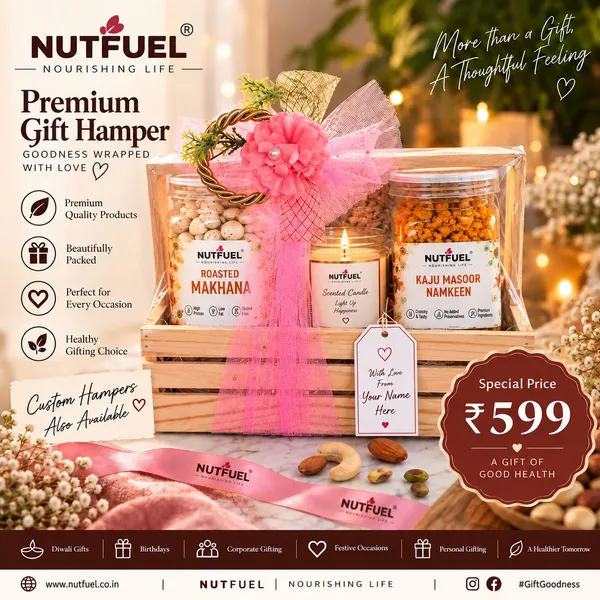 NUTFUEL_Premium_Gift_Hamper_|_Roasted_Makhana_75_Gm,_Kaju_Masoor_Namkeen_200_Gm_&_Scented_Candle_|_Beautifully_Packed_Dry_Fruit_&_Snack_Gift_Box_|_Diwali,_Birthday,_Festive_&_Personal_Gifting