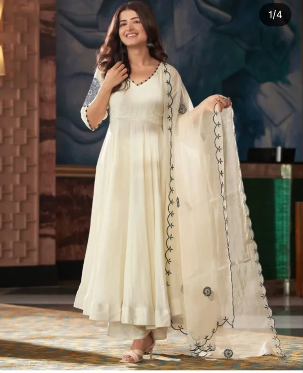 White_Premium_And_Fancy_Design_Soft_Cotton_Blends_Anarkali_Gown_For_Women