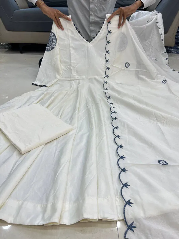 White_Premium_And_Fancy_Design_Soft_Cotton_Blends_Anarkali_Gown_For_Women