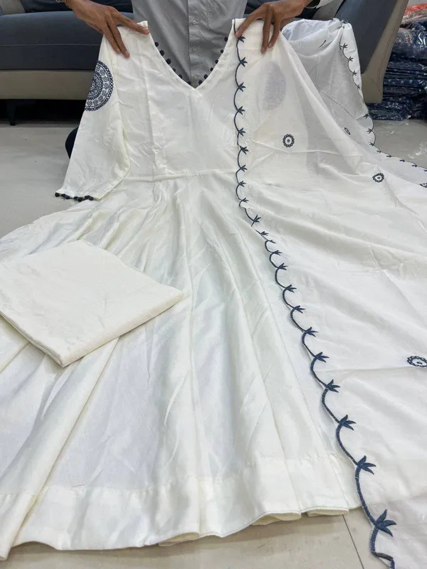 White_Premium_And_Fancy_Design_Soft_Cotton_Blends_Anarkali_Gown_For_Women