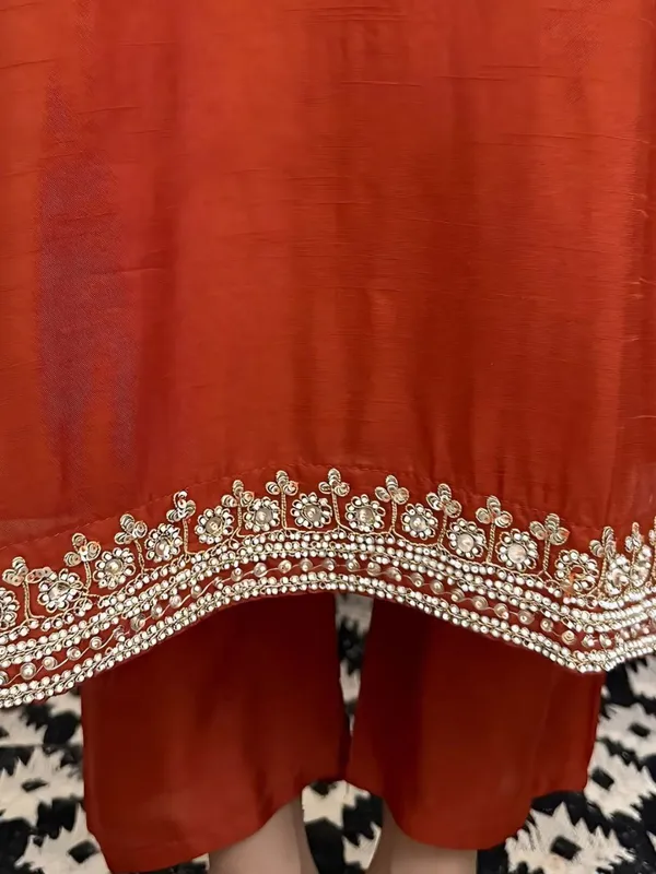 Rust_Orange_Premium_And_Fancy_Design_Chanderi_Kurti_Set_For_Women