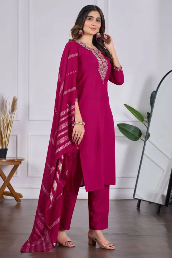 Rani_Pink_Premium_And_Fancy_Design_Rayon_Slub_Kurti_Set_For_Women