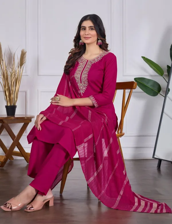 Rani_Pink_Premium_And_Fancy_Design_Rayon_Slub_Kurti_Set_For_Women