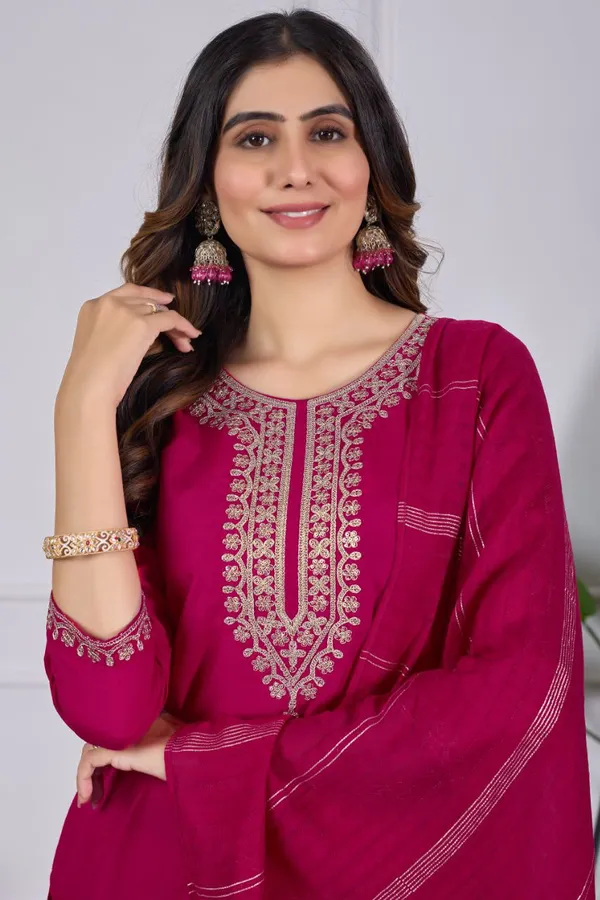 Rani_Pink_Premium_And_Fancy_Design_Rayon_Slub_Kurti_Set_For_Women