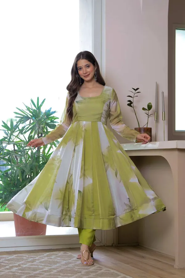 Green_And_White_Premium_And_Fancy_Design_Pure_Soft_Lightweight_Organza_Kurti_Set_For_Women